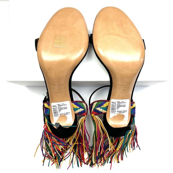 VALENTINO Rockstud Rolling Fringed Suede Ankle Strap Sandals EU 39 US 9 Heels - Picture 10 of 13
